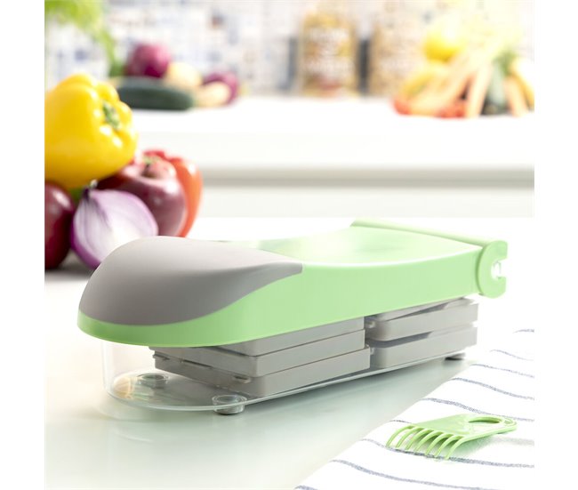 Cortador de Verduras, Rallador y Mandolina con Recetas y Accesorios 7 en 1 Gris