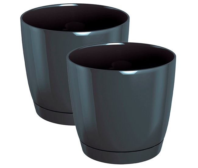 2x Maceta redonda de plastico Coubi Round P Grafito