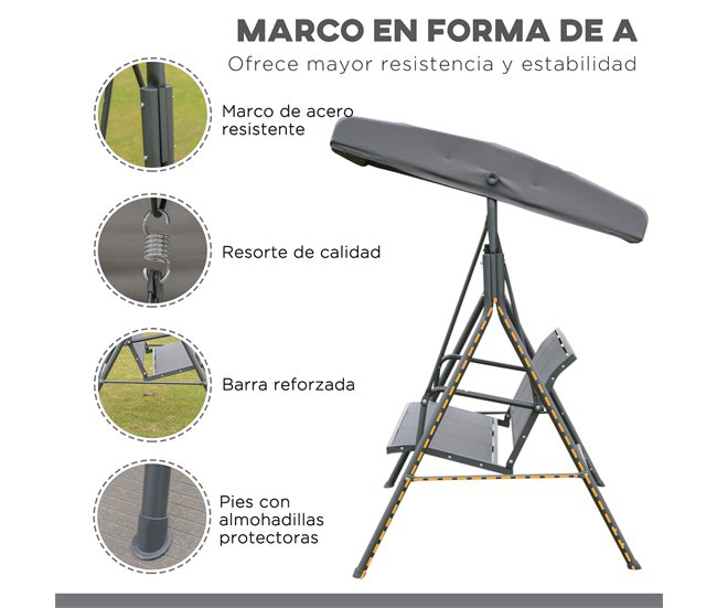 Columpio de Jardín Acero, Poliéster Outsunny Gris