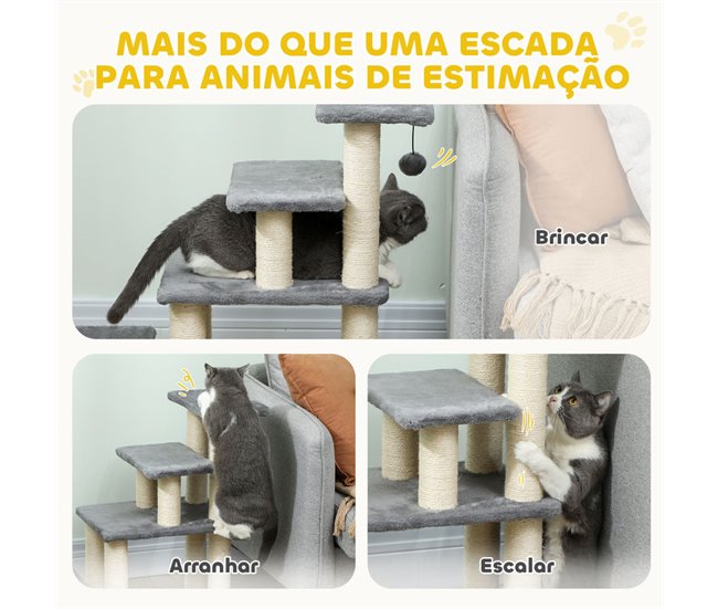 Escalera para Mascotas Aglomerado de Madera, Felpa PawHut Gris