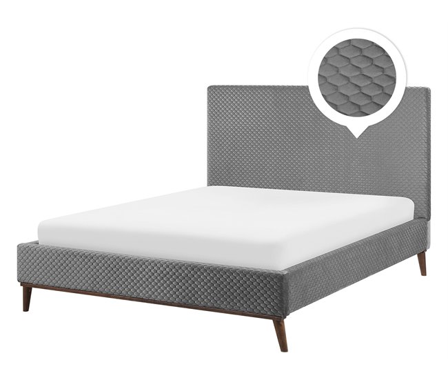 Beliani Cama Terciopelo BAYONNE 151x212 Gris Claro