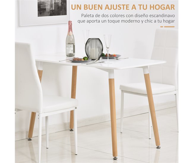 Mesa de Comedor Metal, Tablero de MDF de Grado E1, Madera de Haya 120x60 Blanco