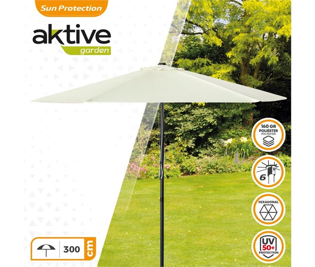 Sombrilla para jardín hexagonal Ø300 cm c/sistema de doble polea Aktive Crema