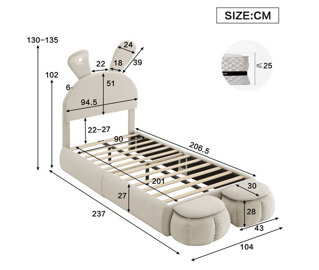Camas infantiles 104x237 Beige