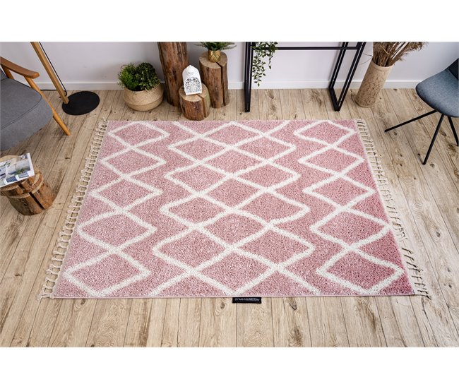 Alfombra BERBER BENI Franjas Bereber Marroquí Shaggy 180x270 Rosa