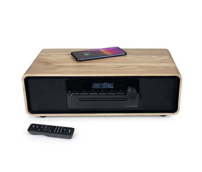 Radio CD Bluetooth MP3 inducción Thomson Negro/ Madera