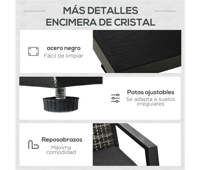 Muebles de Ratán Ratán PE, Poliéster, Espuma, Metal Outsunny Negro