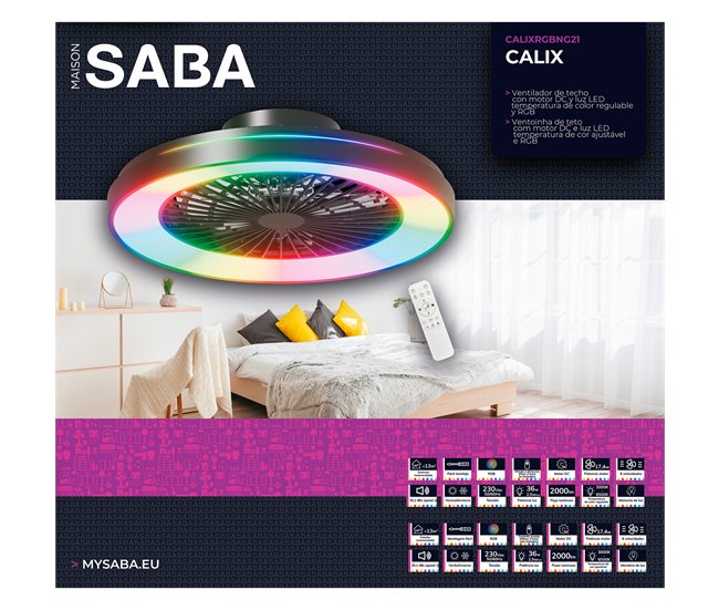 Ventilador techo CALIX retractil led motor DC Negro