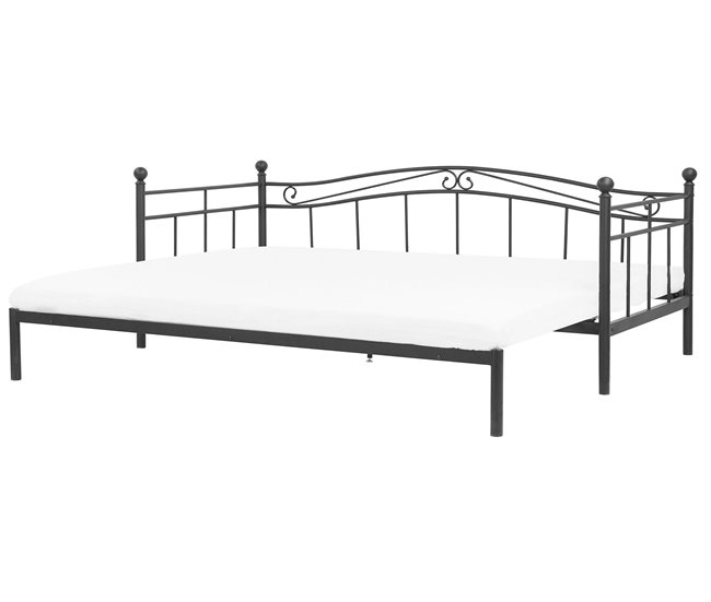 Beliani Cama con somier Metal TULLE 102x209 Negro