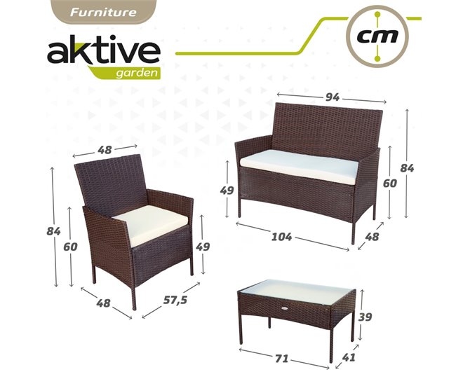 Conjunto muebles terraza sillones, sofá y mesa ratán Aktive Negro