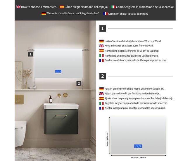 Espejo de Baño LED 140x4 Transparente