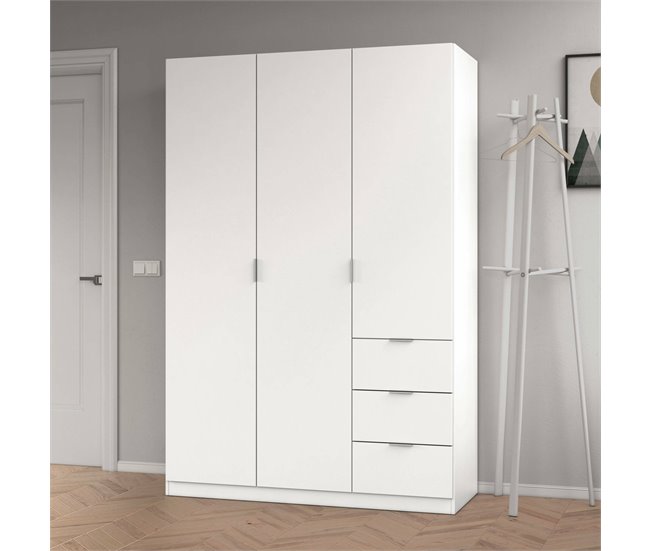 Armario 3 puertas efecto madera 135 Blanco