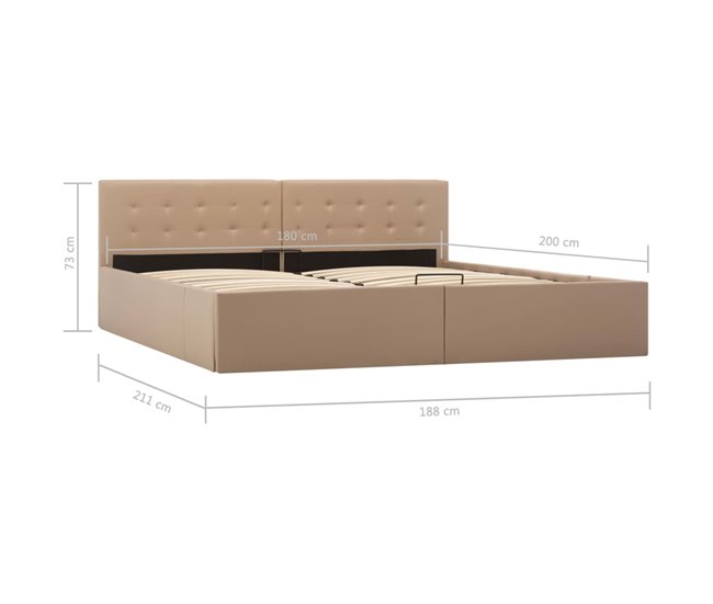 Cama canapé hidráulica cuero sintético 180x200 Marron