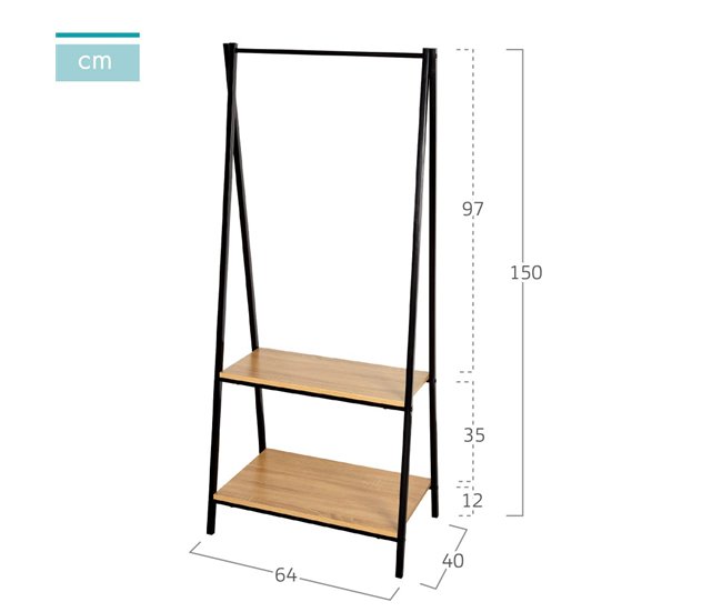 Max Home Burro ropa madera y acero 2 estantes Negro/ Madera