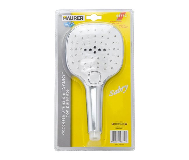 Alcachofa de ducha Maurer con 3 funciones+pulsador Inox