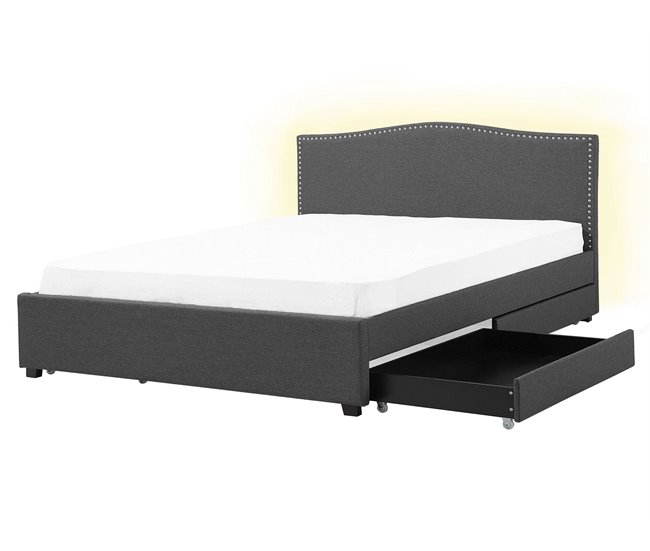 Beliani Cama con somier Poliéster MONTPELLIER 167x213 Gris Oscuro
