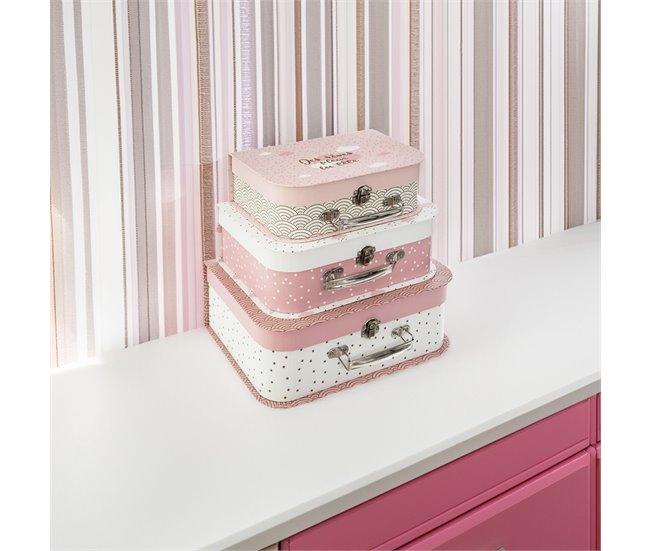 WELL HOME - Set de 3 maletitas infantiles, para niños Rosa