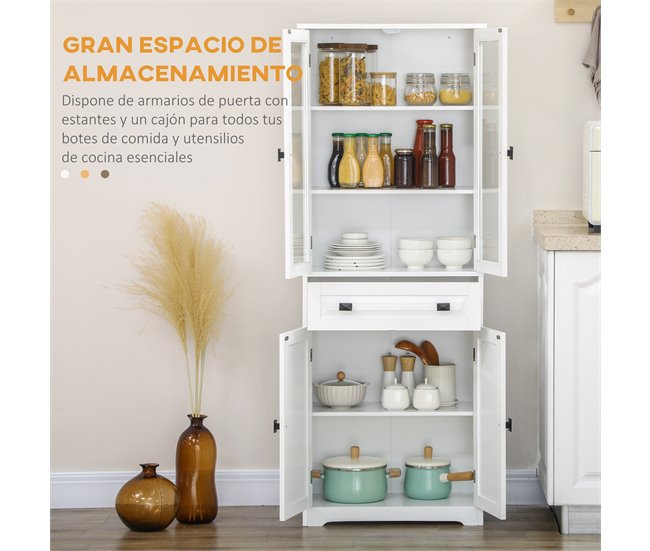 Alacena de Cocina MDF, Melamina de Madera, Vidrio HOMCOM Blanco