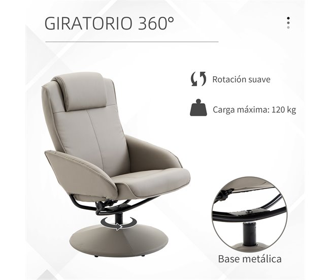 Sillón Relax Cuero sintético, Esponja, Acero HOMCOM Gris