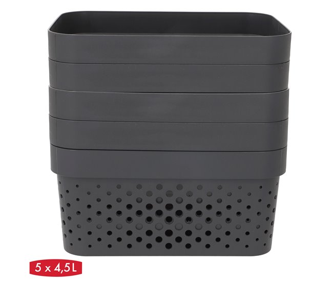 Curver Pack 5 cestas organizadoras Infinity 4,5L Gris
