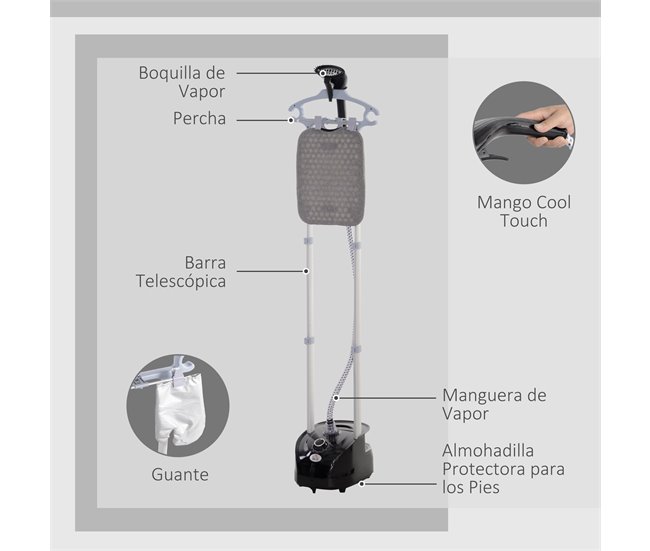 Plancha de Vapor ABS, PP HOMCOM Negro