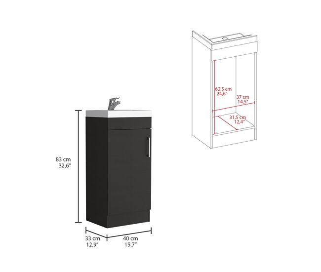 Mueble de Baño con Lavabo Madrid, con armario de almacenamiento. Negro