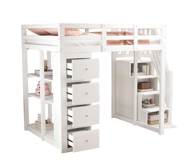 Cama alta para niños 146x253 Blanco