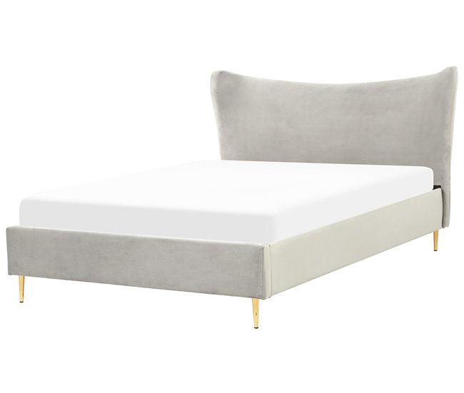 Beliani Cama con somier Terciopelo CHALEIX 168x212 Gris Claro