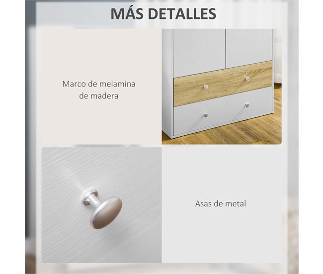 Armario de Ropa Melamina de Madera HOMCOM Blanco
