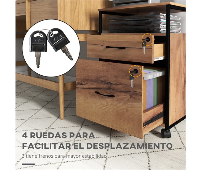 Cajonera de Oficina Melamina de Madera, Acero Vinsetto Marron