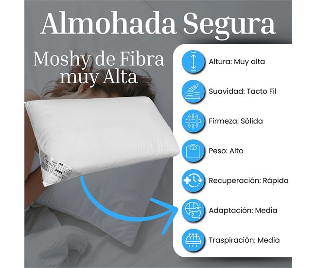 Almohada Segura Moshy de Fibra Alta 75x35 Blanco