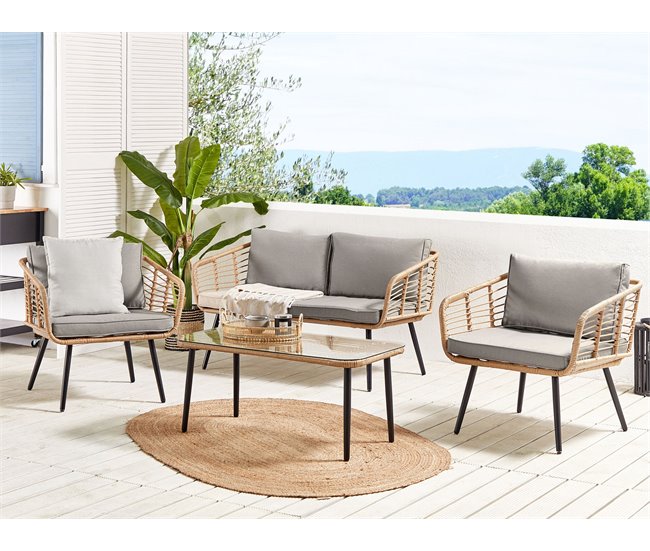 Beliani Conjunto de jardín Ratán sintético CORINTH II Gris Claro