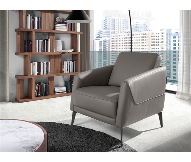 ANGEL CERDÁ Sillón moderno de piel Gris Oscuro