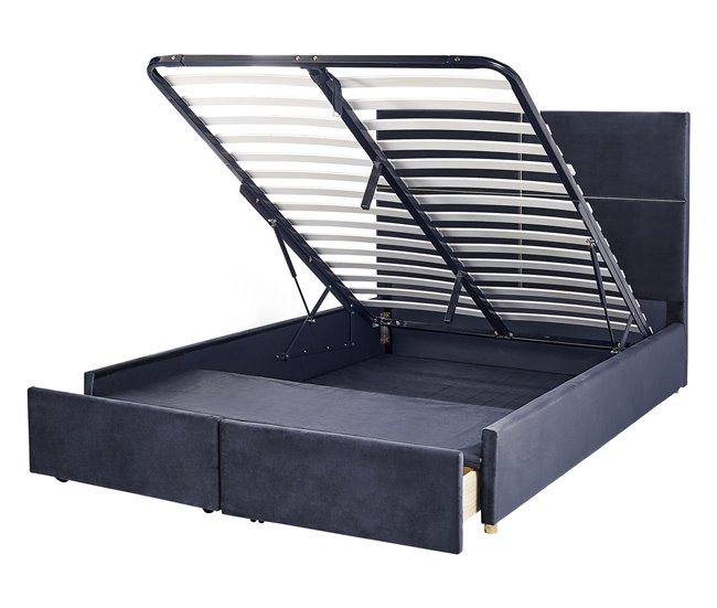 Beliani Cama con somier Terciopelo VERNOYES 148x214 Negro