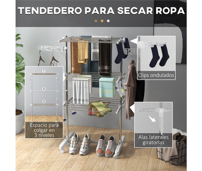 Tendedero Plegable ABS y Acero Inoxidable HOMCOM Gris