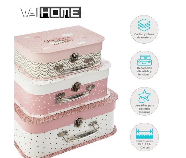 WELL HOME - Set de 3 maletitas infantiles, para niños Rosa