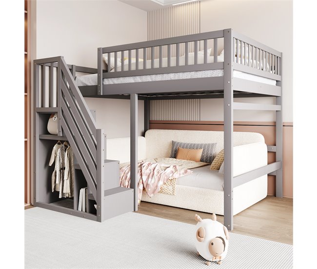 Cama alta para niños 192x205 Gris