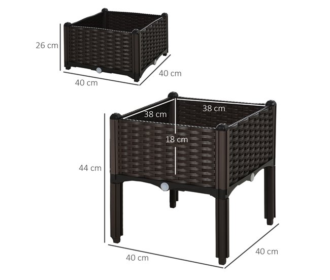 Conjunto de 2 Macetas Cuadradas PP Outsunny Marron