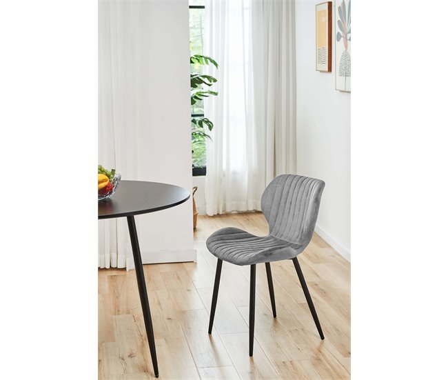 2x Silla tapizada capitoné de terciopelo SJ.17 Gris