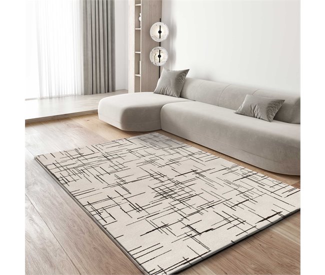 Alfombra abstracta en blanco y negro RETRO - ATTICGO 80x150 Blanco