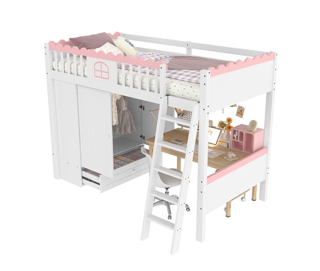 Cama alta para niños Blanco