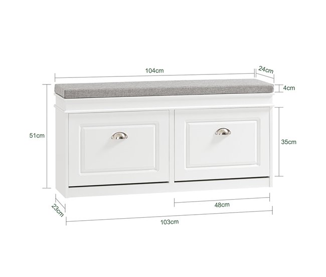 Zapatero Banco con 2 solapas FSR64-W SoBuy 104 Blanco