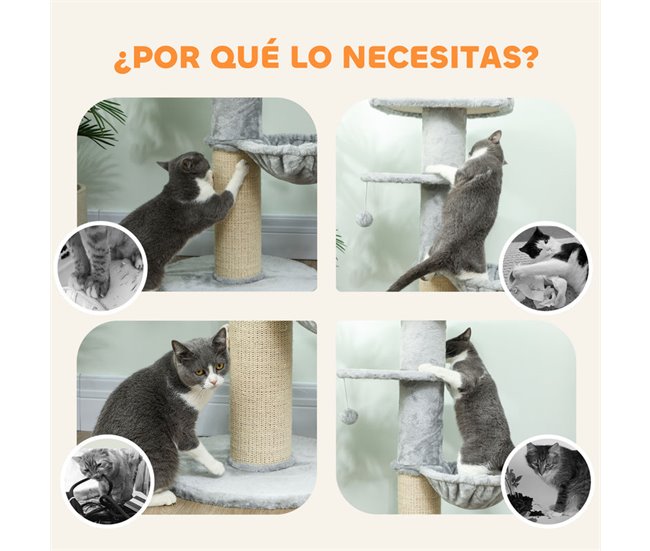 Árbol para Gatos Aglomerado de Madera, Felpa PawHut Gris