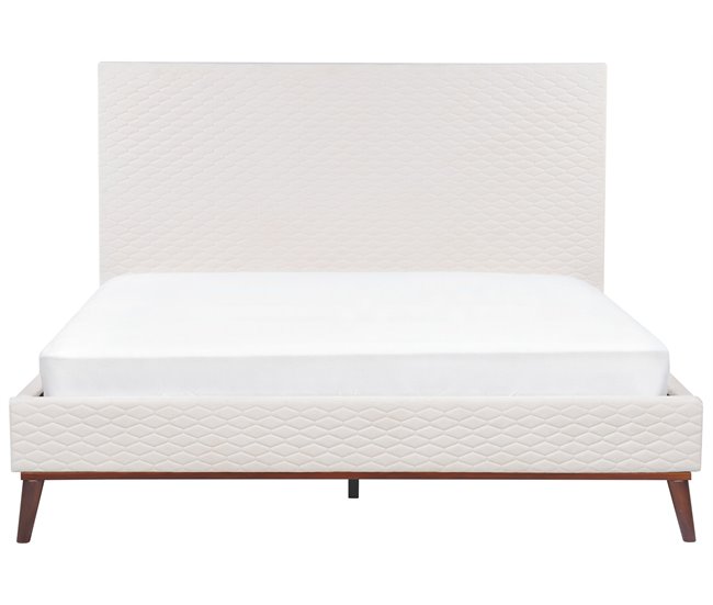 Beliani Cama con somier Terciopelo BAYONNE 171x212 Blanco/ Beige