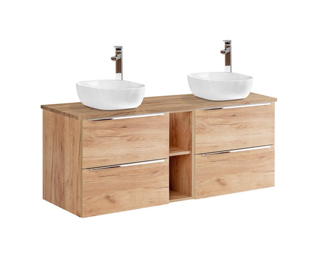 Conjunto mueble lavabo doble 2 nichos y columna April 140 Blanco