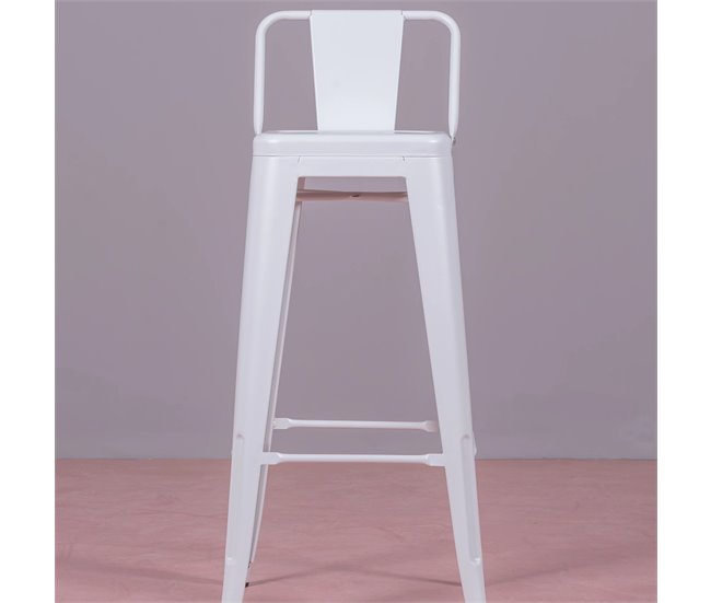 Taburete metálico industrial con respaldo bajo  - Bistro Blanco