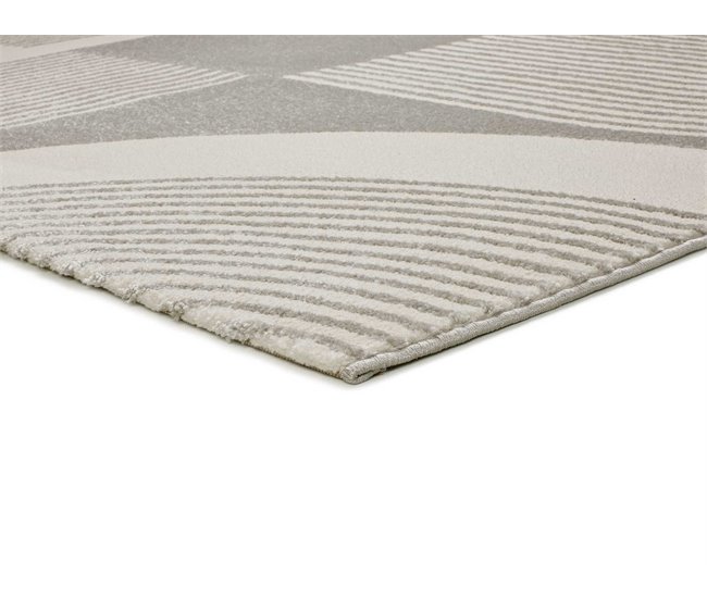 Alfombra geométrica con relieve FLORA - ATTICGO 133x190 Blanco/ Plateado