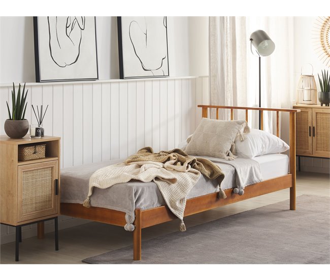 Beliani Cama con somier Madera de pino BARRET 106x210 Marron