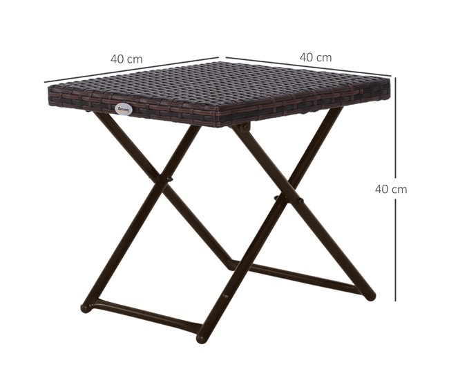 Mesa Cuadrada Plegable Ratán PE, Acero Outsunny 40x40 Marron