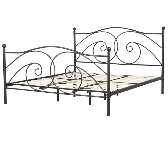 Beliani Cama con somier Metal DINARD 187x208 Negro